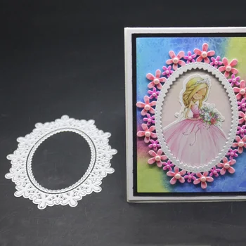 

Photo Frame Metal Cutting Dies Flower Decoration Troqueladora Oval Lace Stencil Scrapbooking Stamps And Dies 2019 New Craft