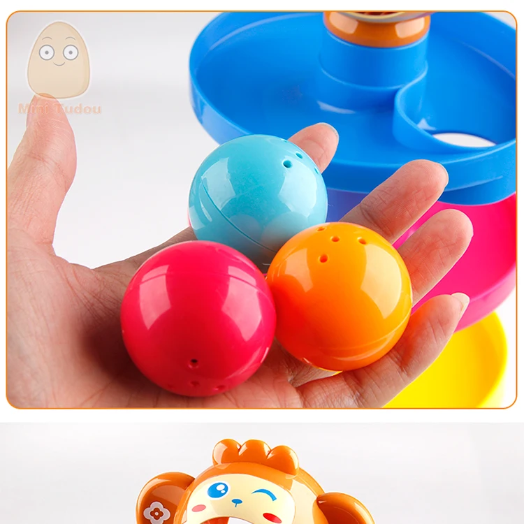 Дети прокатки шаром игрушки для младенцев, детей ясельного возраста 5 Слои башня работать с закрученными пандусы& 3 шары развивающие игрушки развития