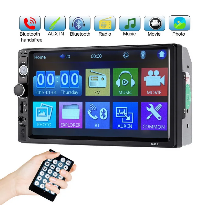 TOSPRA Универсальный мультимедийный двойной Din Автомобильный мультимедийный плеер 7 дюймов Mp5 сенсорный экран с зарядкой телефона Bluetooth - Цвет: no camera