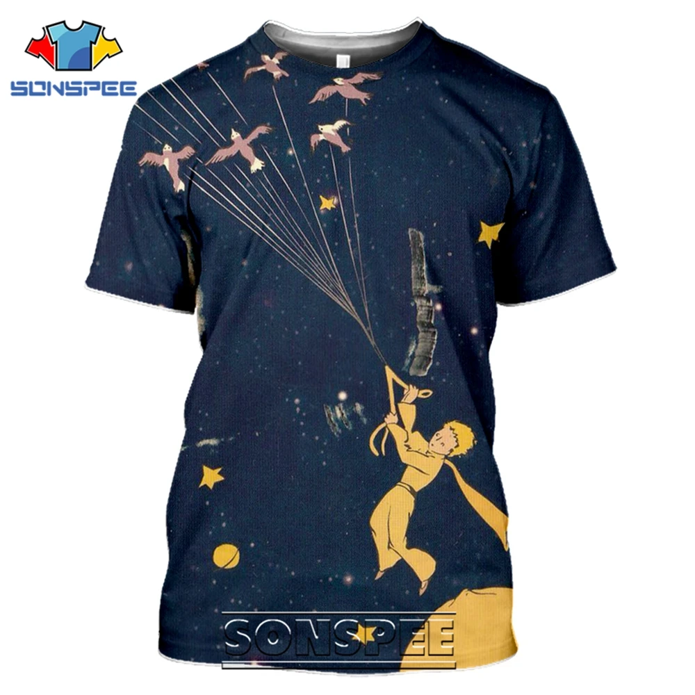 SONSPEE T-shirts The Little Prince 3D Print Men Women Funny Casual Hip Hop Streetwear Cartoon Movie Rose Tees Tops Shirt (11)
