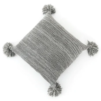 

45x45Cm Cotton Jacquard Knitted Cushion Cover Pillowcase Grey Geometric Pattern Pillow Cover Tassel Backrest Soft Grey
