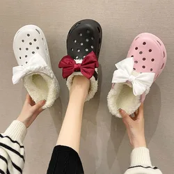 New Winter High-heeled Thick-soled Cotton Slippers Bow-knot Outer Wear, Warm Removable Laboratory Slippers