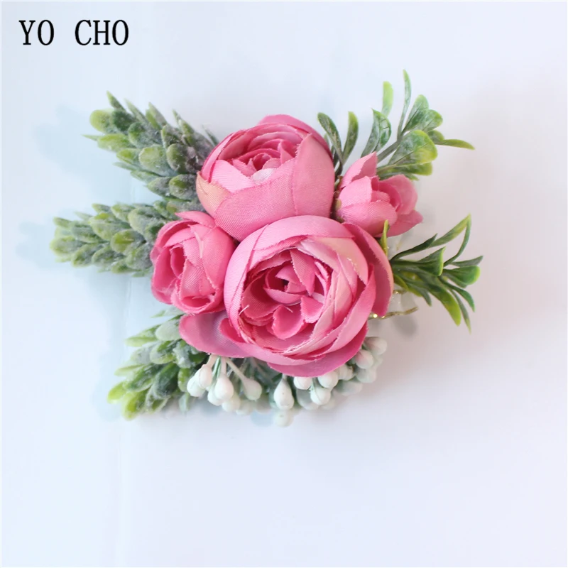 wrist corsage-D YO CHO искусственный шелк Sasanqua цветок бутоньерка для жениха корсаж Свадебный браслет на запястье Розовый Оранжевый Свадебные принадлежности - Цвет: wrist corsage-D