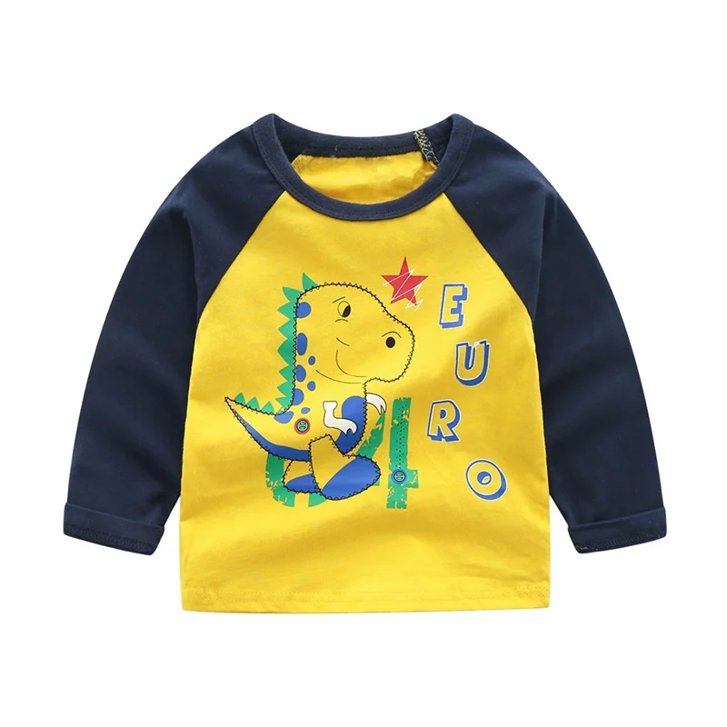 Коллекция года, весенне-осенняя футболка для мальчиков футболки с длинными рукавами в стиле пэчворк с рисунком динозавра и автомобиля хлопковые топы с круглым вырезом для детей - Цвет: Style 16