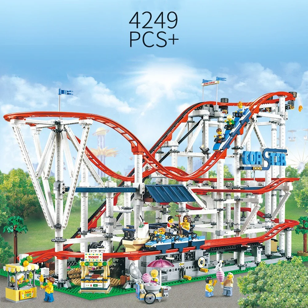 

4249PCS Street View roller coaster Playground Roller Coaster Puppet Children's Intelligence Small Particle Building Blocks