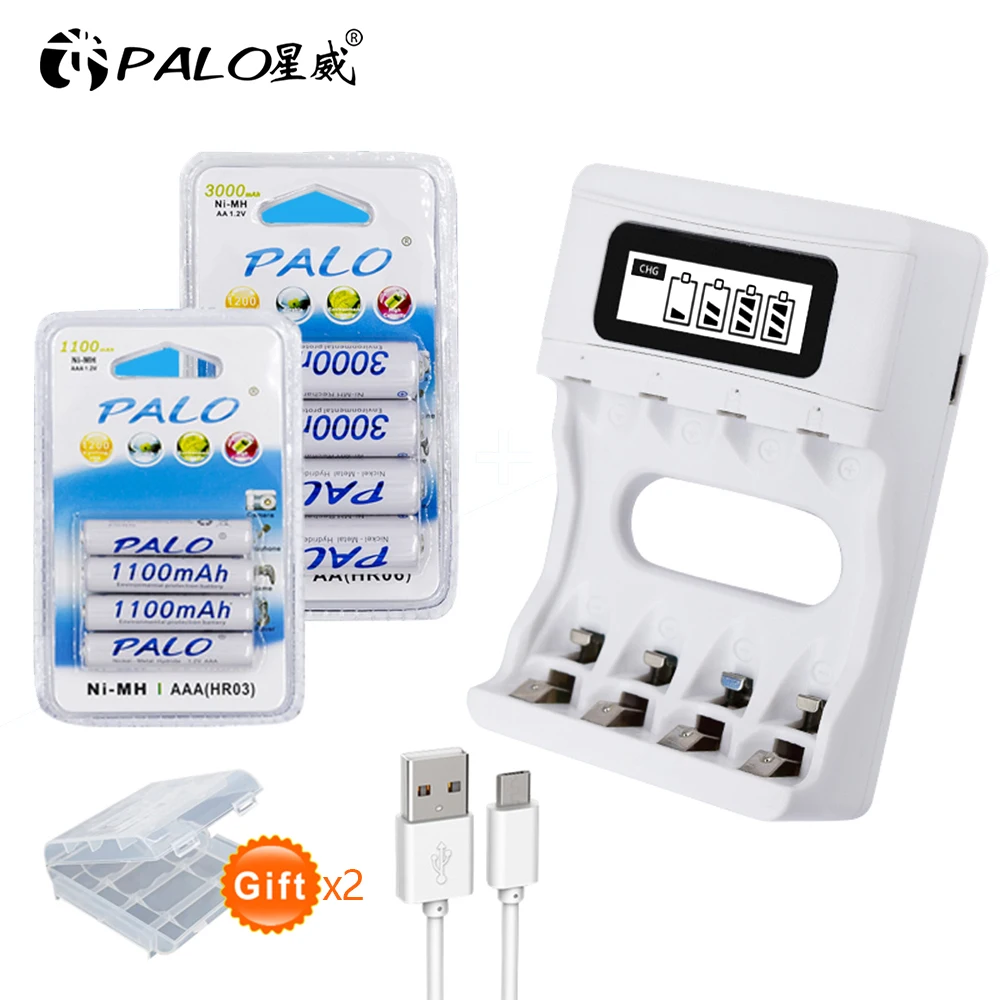 Аккумуляторные батареи PALO 1 2 в AAA и AA NI MH 2A 3A + Интеллектуальное Быстрое Зарядное устройство USB с ЖК
