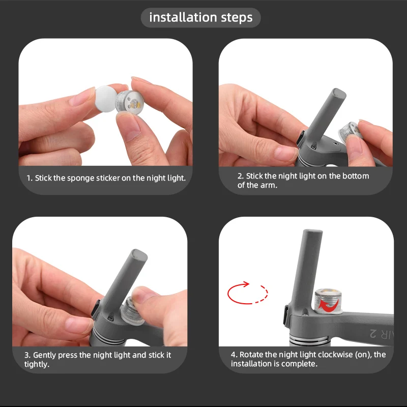 installation steps Stick the sponge sticker on the night light: 2. Stick the nightlight on the bottom