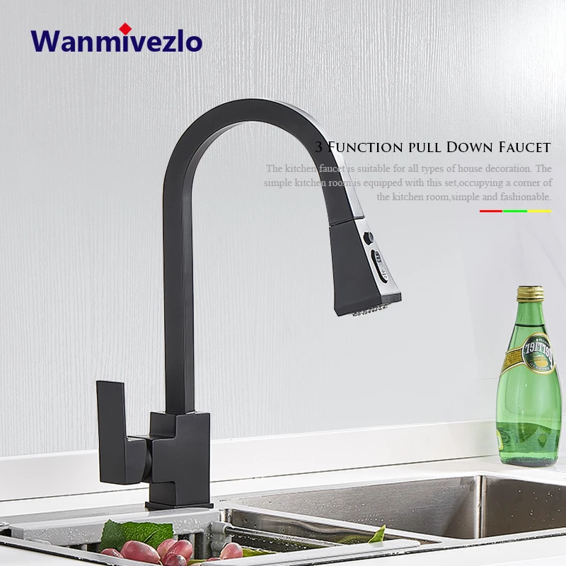 Robinet D'eau De Cuisine Noir Avec Pistolet Extractible, Robinet