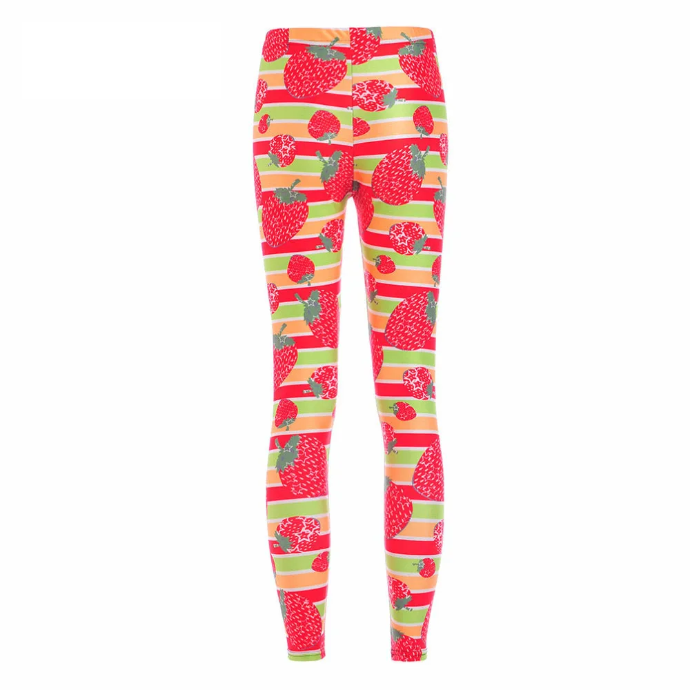 

Europe And America 3D Digital Printing Strawberry Pattern Leggings Silky Dacron Stretch Pants Slim Fit Pants Pencil Pants