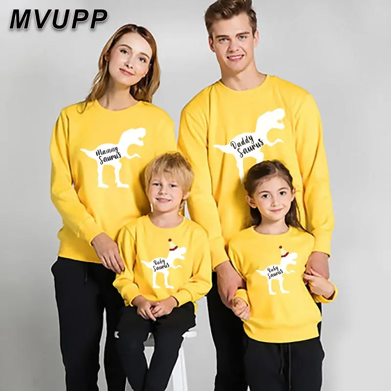 Juego de sudaderas familiares saurus de dibujos animados nuevo estampado papá mamá ropa infantil para sudaderas algodón cuello redondo madre e hija - AliExpress Madre y niños