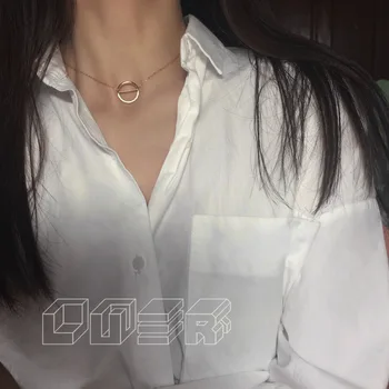

DSHOU12 good copper necklace for girl Circle hollow personality clavicle chain