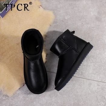 

TPCR Fashion Waterproof Sheepksin Leather Shearling Wool Fur Lined Short Winter Boots Women Ankle Snow Boots Black brown Shoes
