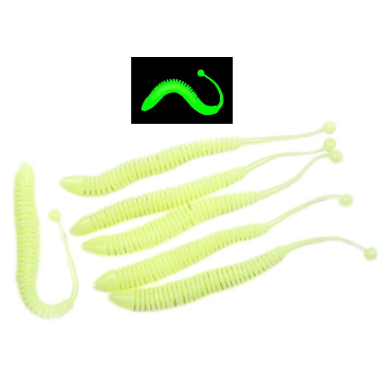 

6Pcs/set 80mm Fishing Lure Night Luminous Worm Bait Artificial Soft Bait Carp Lures Fishing Tackle Accessories Fishing Supplies