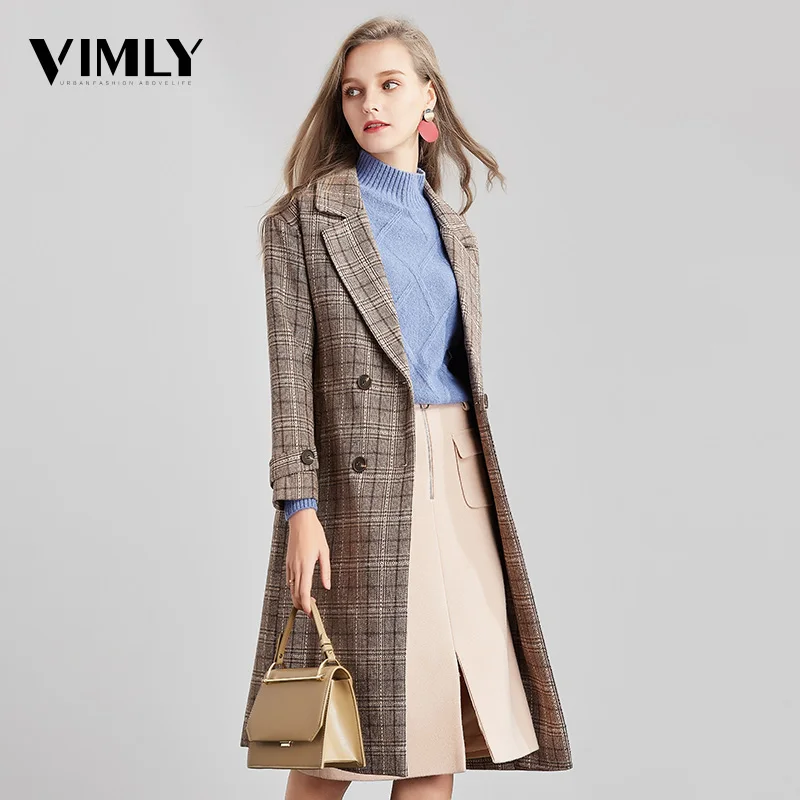 Женское шерстяное клетчатое пальто в английском стиле элегантная длинная
