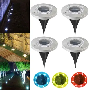 

4pcs Solar Power Stainless Steel Stair 8 Leds Ground Light Yard Lawn Landscape Outdoor Garden Pathway Decking IP65 Waterproof
