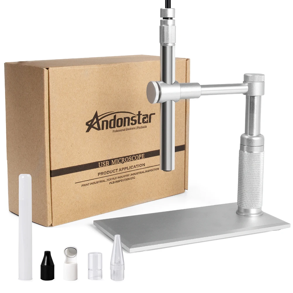Andonstar-A1 2MP USB 디지털 현미경 500x 직경 12MM 내시경 비디오 카메라, 8 LED 돋보기