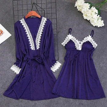 

Women Satin Sleepwear 2 Pieces Set Pyjamas Sexy Lace Pajamas Sleep Lounge Pijama Silk Night Home Sleepwear Clothing Pajama Suit