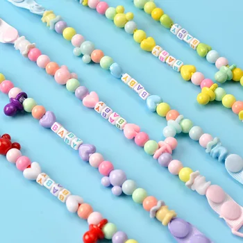 

Newborn Pacifier Clips Nipple Chain Hand Made Colourful Cute Letter Beads Dummy Clip Kids Soother teether Toys Holder