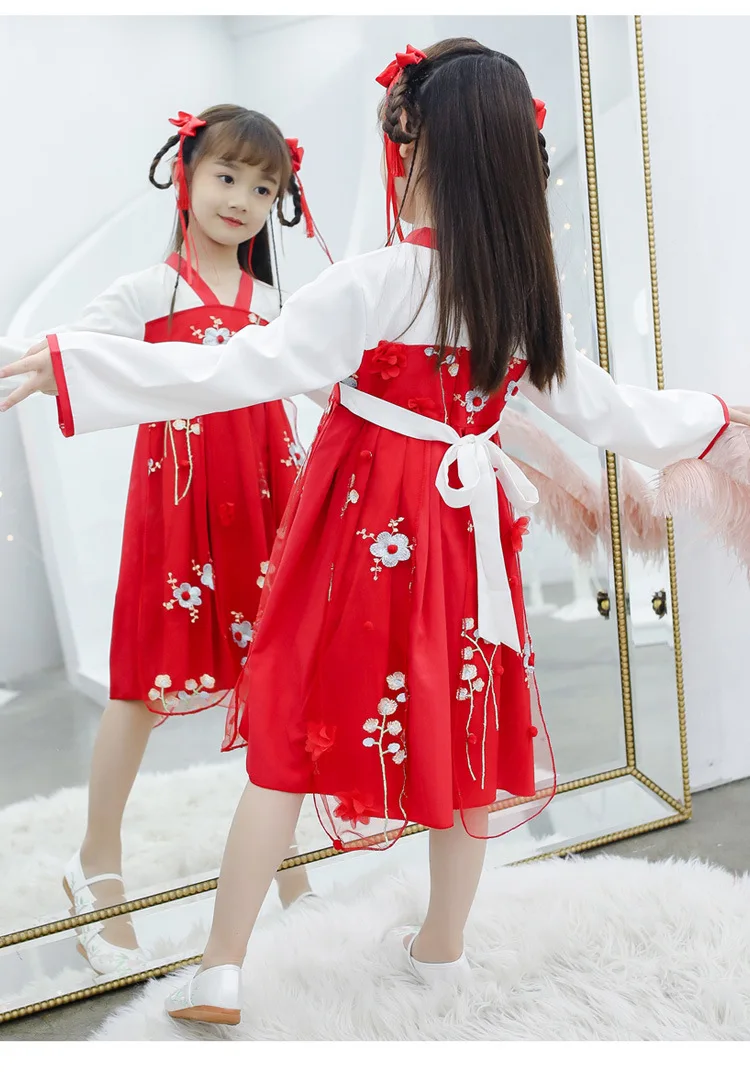 Hanfu/Детский костюм в стиле Тан; коллекция года; милое осеннее платье принцессы для девочек; китайский костюм; детское платье феи для подростков