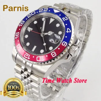 

40mm PARNIS GMT SUB Automatic watch men waterproof SS bracelet Luminous black dial ceramic blue red bezel sapphire glass date