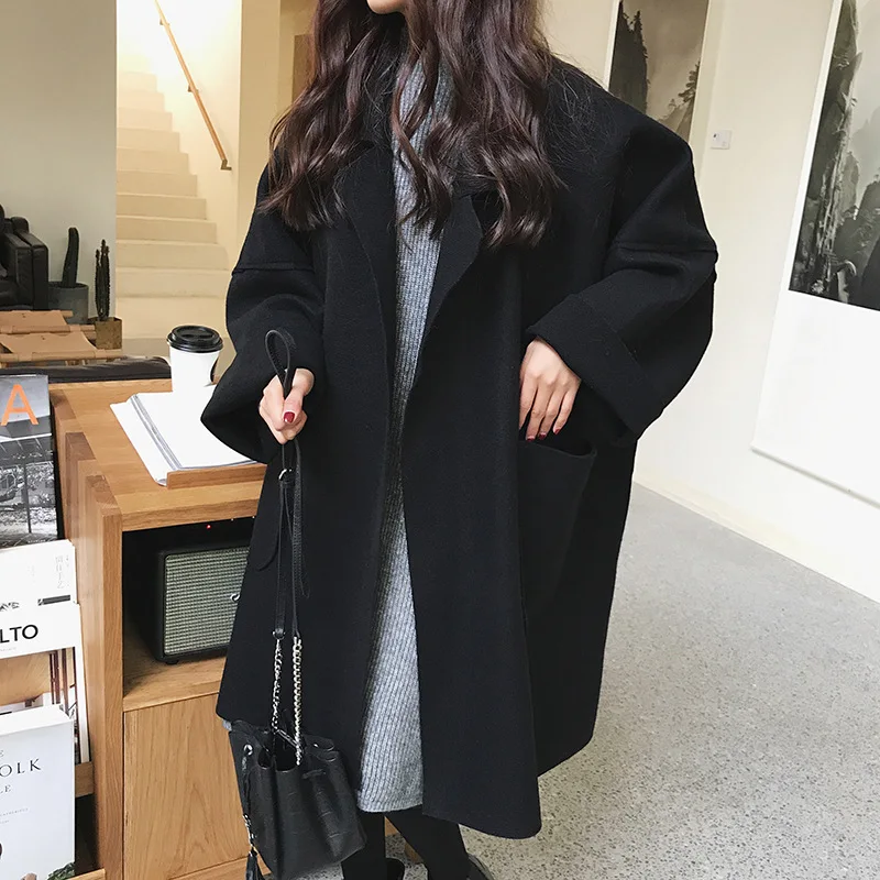 

2017 Winter New Style Korean-style Profile Elegant Mid-length Large Size Cocoon Woolen Coat