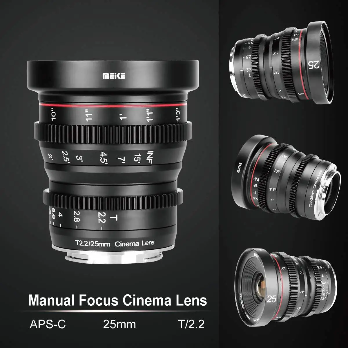 US $399.99 Meike Camera Lens 25mm T22 Wide Aperture Angle Camera Lens Manual Focus For EMount XFMount M43 Lennings Camera Lens