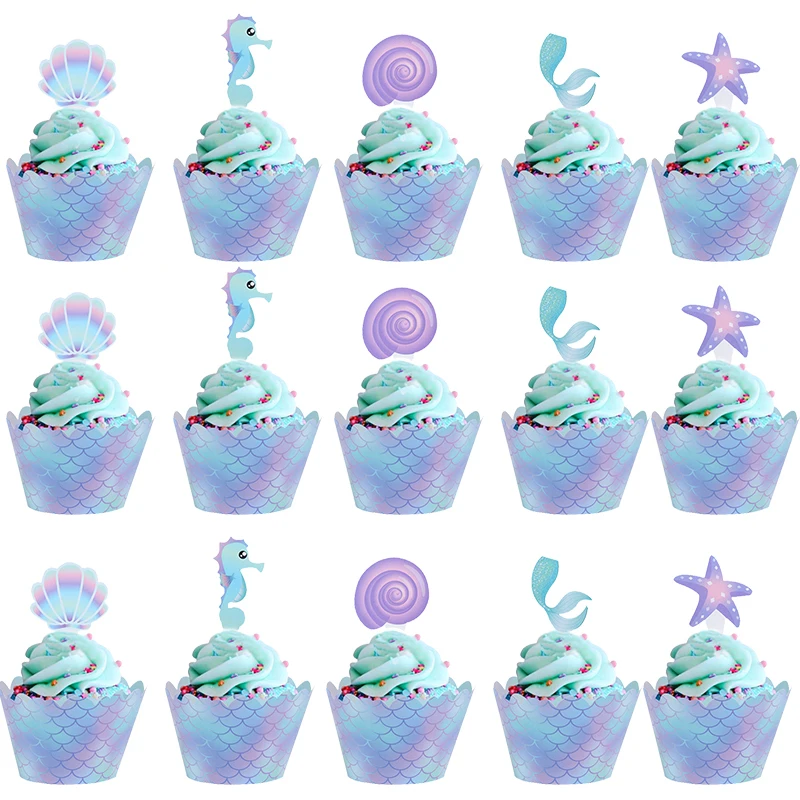 

1set Little Mermaid Cake Toppers Starfish Birthday Party Decoration Kids Mermaid Party Cupcake Girl Baby Shower DIY Supplies