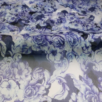

100cm*125cm Purple Flower Silk Wrinkld Chiffon Material Vintage