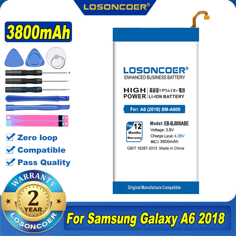 100% оригинальная фотобатарея LOSONCOER 3800 мАч для Samsung Galaxy A6 (2018) фотосессия A600F J6 J600F J800 |