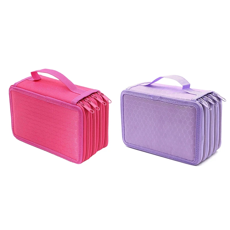 

2Pcs 72 Holes 4 Layers Pencil Case for School Student Oxford Bag Marker Storage Colored Pencils Pen School Supplies - Rose Red &