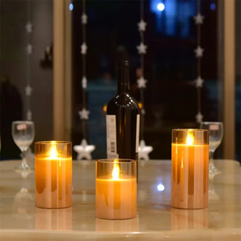 3pack Flameless Led Candles Flickering Timer Remote Fake Wick Moving Flame Faux |