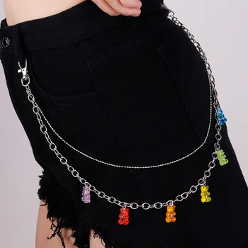 

Cute Cartoon Gummy Mini Bear Waist Chain for Women Candy Color Animal Belt Key Chain Jewelry Female Double Layer Pants Gifts