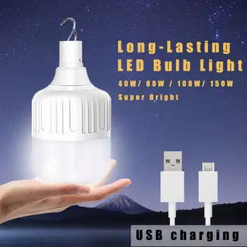 

LED Bulb USB with Clips Light Camping Tent Dusk To Dawn Smart Lamp Bulb Market Lighting Indoor Outdoor Rechargeable Auto