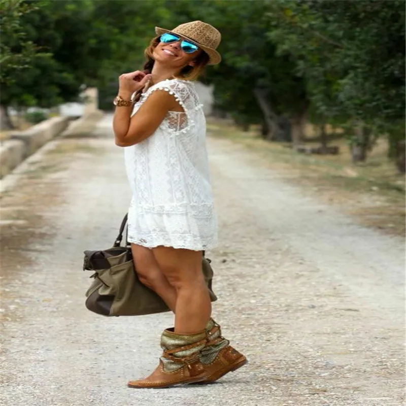 New 2020 White Dress Women Casual Lace Sleeveless Beach Short Dress Bohemian Tassel Clothes Mini Dresses Sukienka Damska Vestito