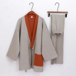 Japanese Traditional Tether Style Loose Pajamas Set Winter Men's Sleep & Lounge Kimono Yukata Bathrobe Sweat Steam Home Clothes