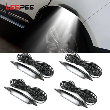 

LEEPEE 4Pcs/set Car Wheel Eyebrow Lamp Car Tyre Wheel LED Light White 3 Mode Flash Breathe Strobe Universal Atmosphere Light