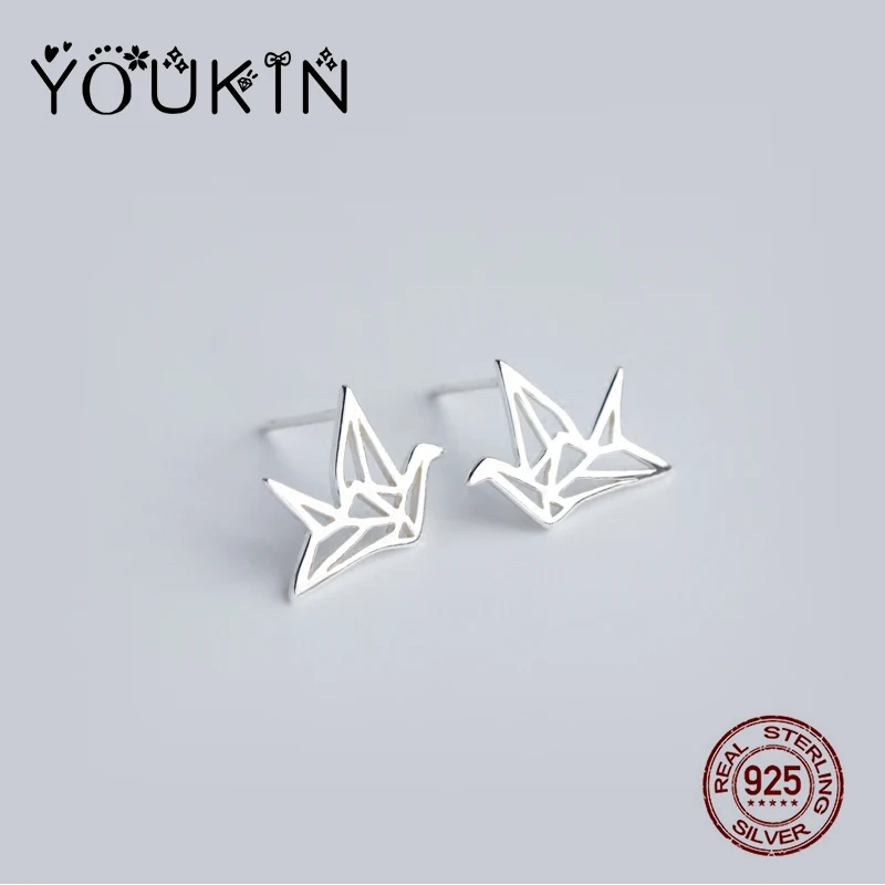 

New 925 Sterling Silver Fashion Simple Thousand Paper Cranes Stud Earring Fine Earrings for Women Bijoux Wife Girl Gift Berloque