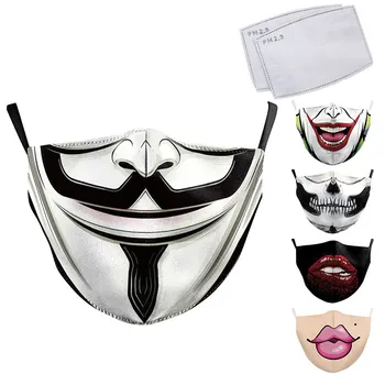 

Adult Big Mouth Print Face Fabric Masks Skull Mouth Cover Reusable Protection Dust Washable Masks Proof Bacteria Mask