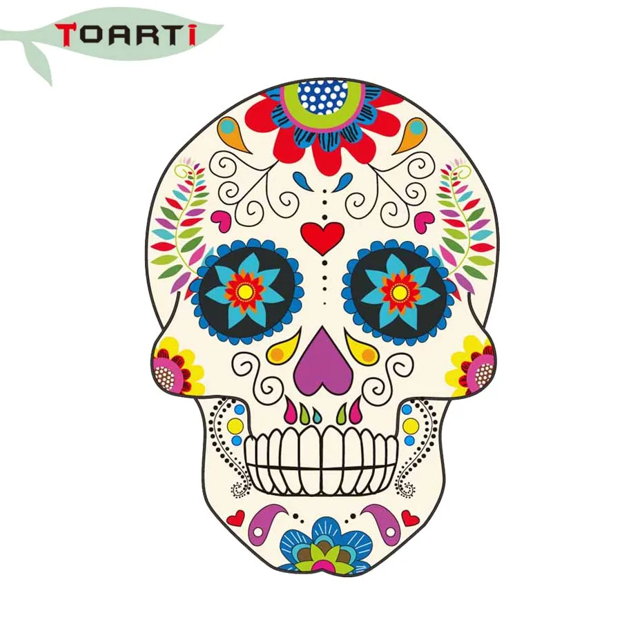 

12*18CM Flower Pattern Skull Car Stickers Punisher Reflective Personalized Car Sticker Motorcycle Decals