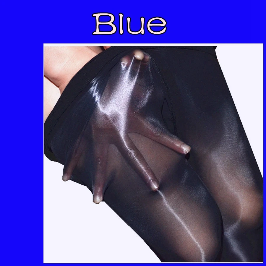 Масляные блестящие колготки с высокой талией для женщин, женское нижнее белье, ультратонкие, 1 линия, глянцевые сексуальные колготки, прозрачные нейлоновые блестящие чулки Medias - Цвет: Синий