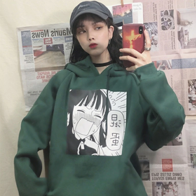 

Long sleeves Letter Harajuku Print Light Pullovers Top O-neck Women's Hooded sweatshirt com Fire cec female tide ins loose wild