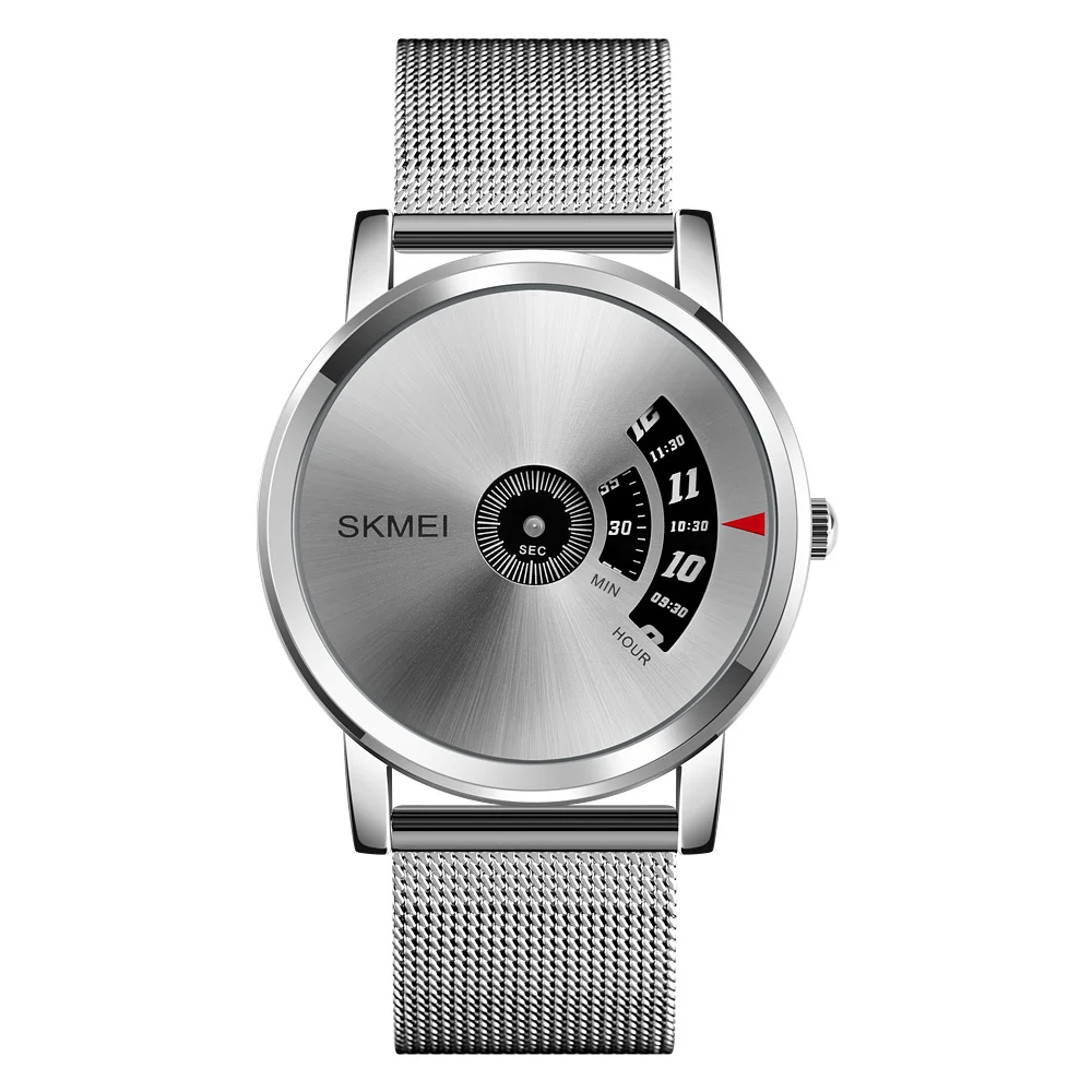 SKMEI креативный стальной сетчатый ремень кварцевые мужские водонепроницаемые часы модные повседневные мужские наручные часы Мужские часы Relogio Masculino - Цвет: Silver Silver Mesh
