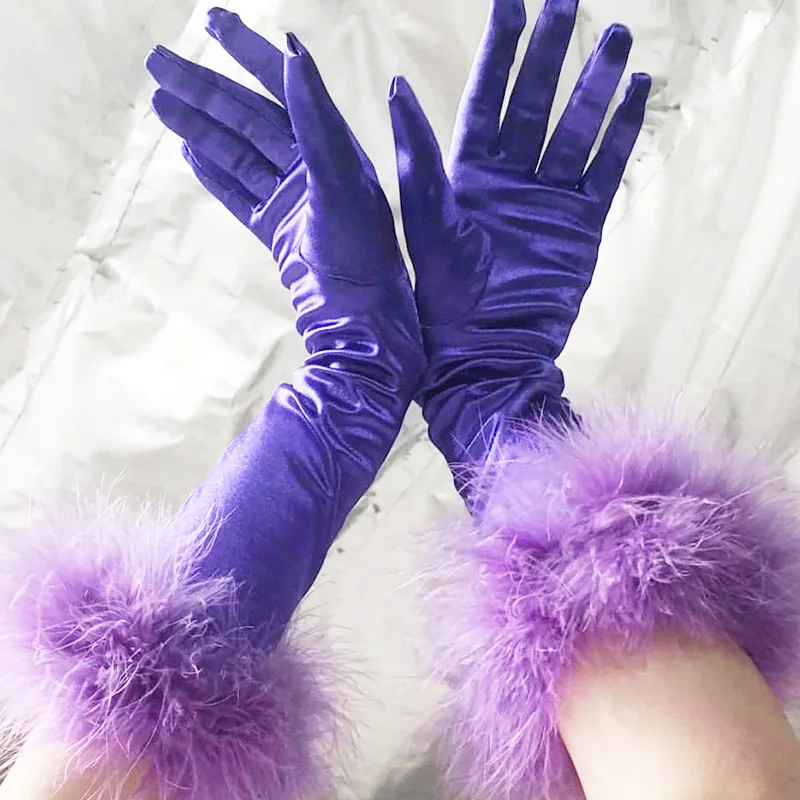 Party Queen Women Furry Gloves Solid Color Chic Sexy club wear Lady