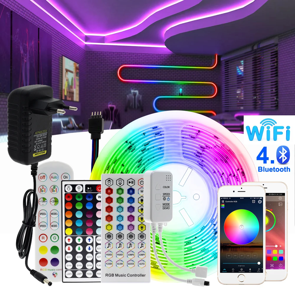 Ruban LED Bleutooth 15M Bande LED 5050 RGB LED Chambre Bande Lumineuse  Flexible Multicolore, Contrôlé par APP du Smartphone, Synchroniser avec  Rythme