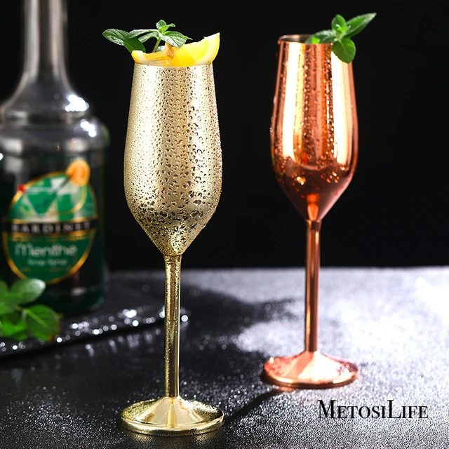 Stainless Steel Champagne Flutes Glass 260ML Unbreakable BPA Free Champagne  Wine Glasses for Wedding, Parties and