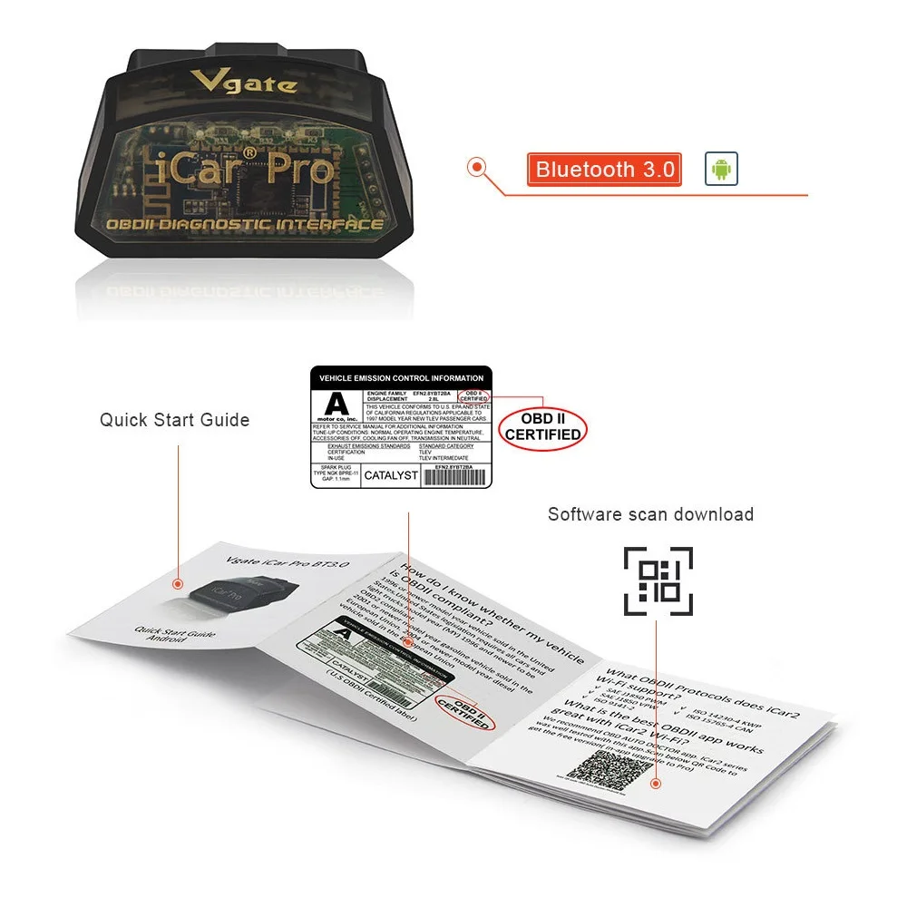 Vgate iCar Pro Bluetooth ELM327 elm 327 obd2 Автомобильный сканер считыватель кодов неисправностей Диагностический Инструмент низкое энергопотребление для Android