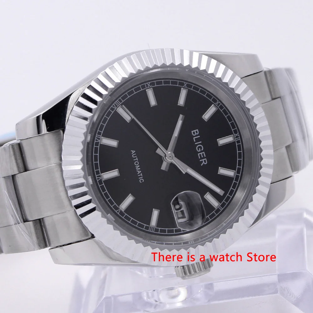  Bliger 40mm Automatic Mechanical Men Watch Luxury Calendar Luminous Waterproof Sapphire Glass Stain