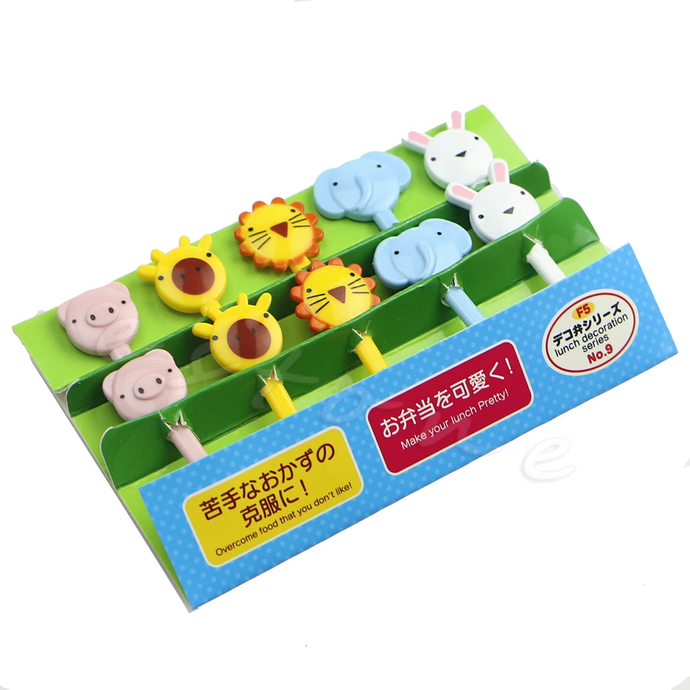 

10Pcs Mini Kawaii Animal Farm Cartoon Fork Fruit Toothpick Sign Bento Lunches