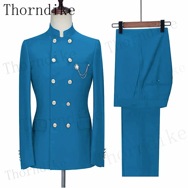 Thorndike ( Jacket +Pants ) Light Blue Summer Men Suits Weeding Slim Fit Formal Tuxedos Blazer Groom Clothes T1384