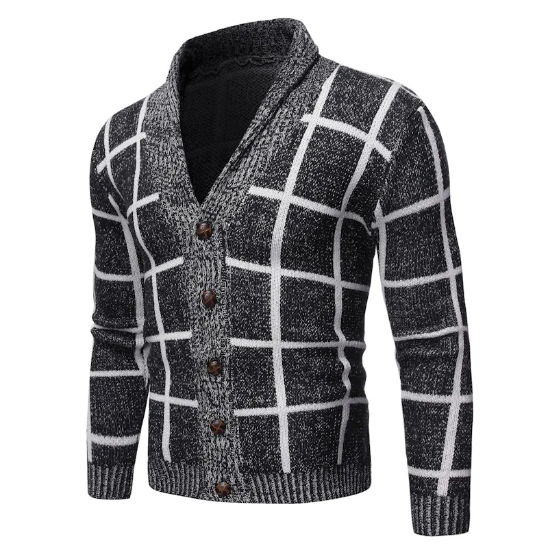 Мужской Клетчатый свитер с v-образным вырезом в полоску, облегающий трикотаж, Осень-зима, Рождественский мужской свитер, мужской толстый пуловер, Homme, M-3XL, новинка